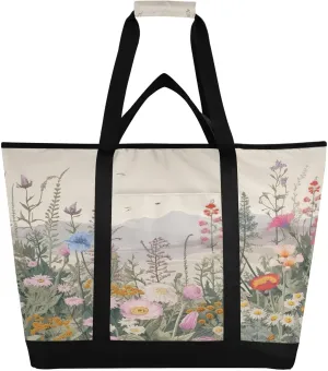 Wild Flowe Reusable Insulated Lunchbox Cooler Bag, Leakproof Kitchen Grocery Bag Collapsible Portable Cooler Tote Bag for Picnic, Camping, Office, Travel