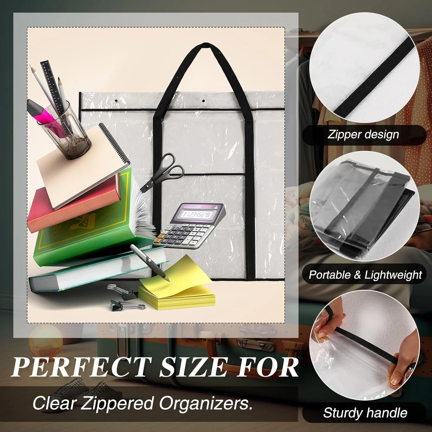 Windyun 2 Pack Large Poster Storage Bag 48" x 36" Bulletin Board Holder Art Portfolio Case PVC Art Portfolio Container Bulletin Board Storage Box with Pocket for Classroom Teacher Organization (Black)