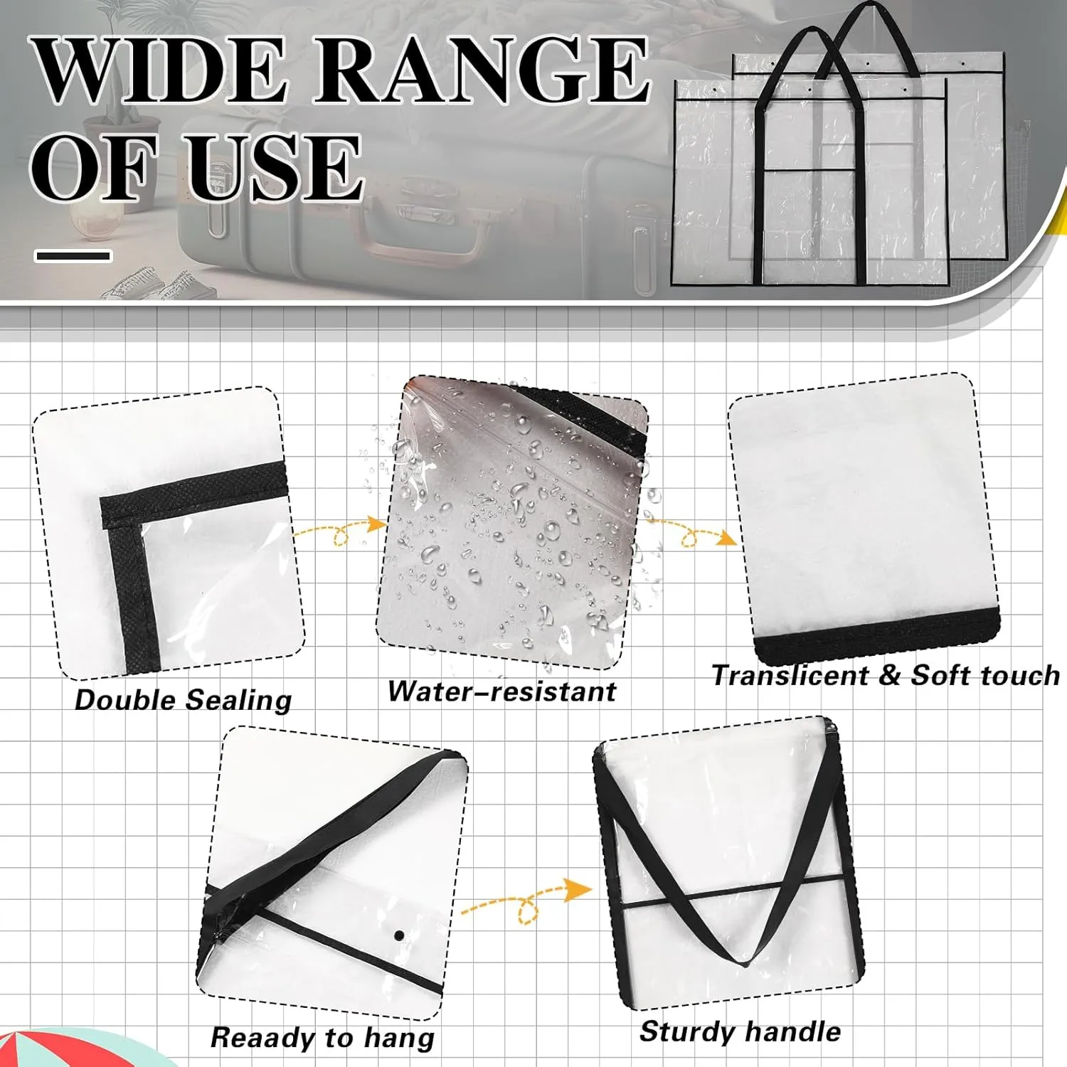 Windyun 2 Pack Large Poster Storage Bag 48" x 36" Bulletin Board Holder Art Portfolio Case PVC Art Portfolio Container Bulletin Board Storage Box with Pocket for Classroom Teacher Organization (Black)