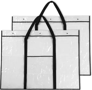 Windyun 2 Pack Large Poster Storage Bag 48" x 36" Bulletin Board Holder Art Portfolio Case PVC Art Portfolio Container Bulletin Board Storage Box with Pocket for Classroom Teacher Organization (Black)
