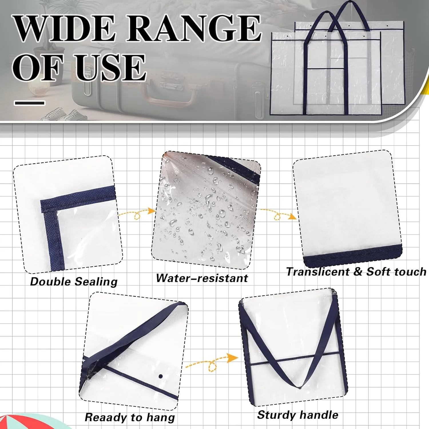 Windyun 2 Pack Large Poster Storage Bag 48" x 36" Bulletin Board Holder Art Portfolio Case PVC Art Portfolio Container Bulletin Board Storage Box with Pocket for Classroom Teacher Organization (Blue)