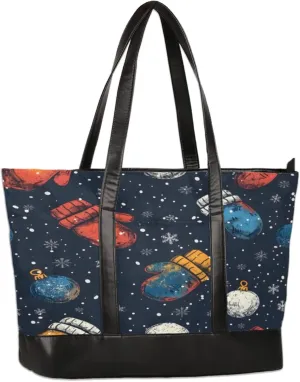 Winter Gloves Snowflake Laptop Tote Bag for Women Lightweight Work Purse with Multiple Compartments Fits 13-15.6 Inch Laptop Tablet Shoulder Bag for Office Travel Daily Use