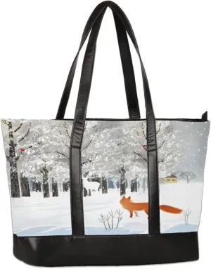 Winter Snow Fox Moose Laptop Tote Bag for Women Lightweight Work Purse with Multiple Compartments Fits 13-15.6 Inch Laptop Tablet Shoulder Bag for Office Travel Daily Use
