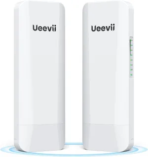 Wireless Bridge Point to Point Outdoor: Ueevii 5.8GHz 3KM WiFi Bridge with Dual 100Mbps, Long Range CPE for Network Extend, PoE Adapter, IP65 Weatherproof, CPE453 for Starlink Garage Barn Shop