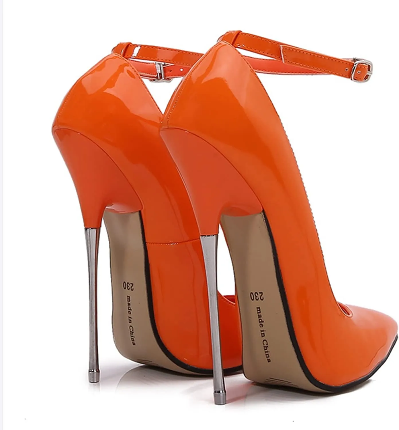 WOilERQ High Heels Women Ankle Strap Pumps Pointed Toe Stilettos 6.3 inch/16cm Sexy Heels Party Shoes Patent Leather Metal Heel for Crossdressing Show
