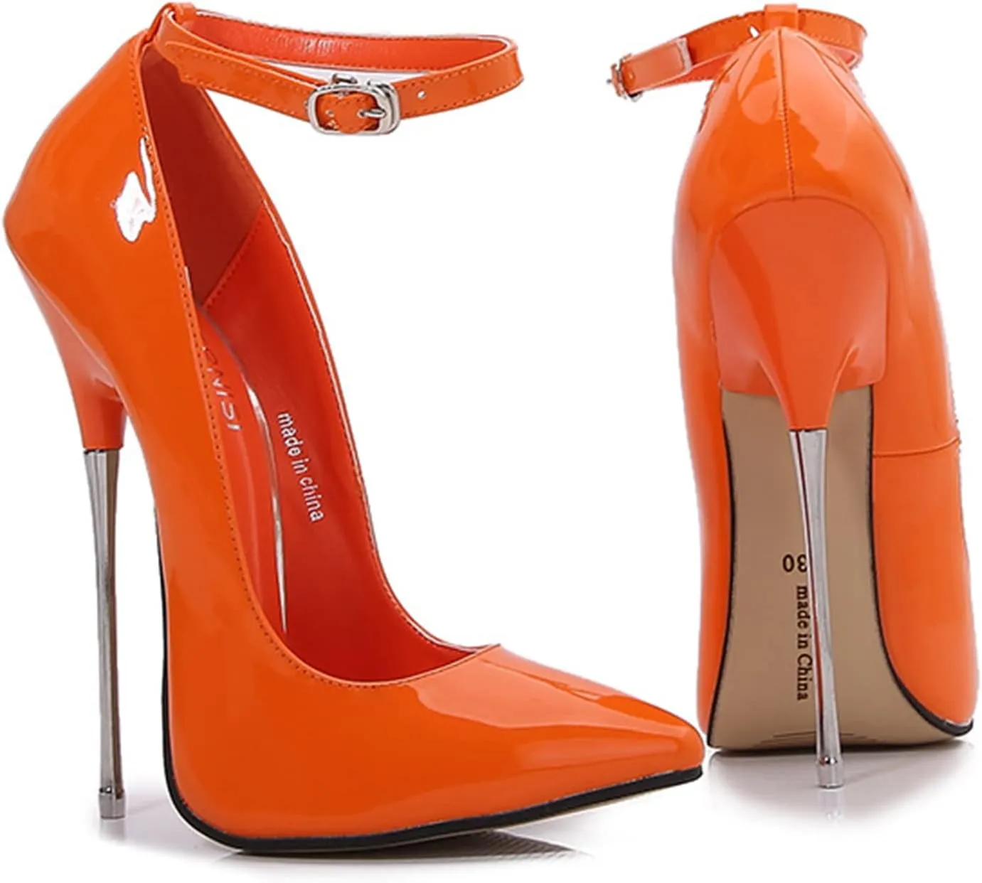 WOilERQ High Heels Women Ankle Strap Pumps Pointed Toe Stilettos 6.3 inch/16cm Sexy Heels Party Shoes Patent Leather Metal Heel for Crossdressing Show