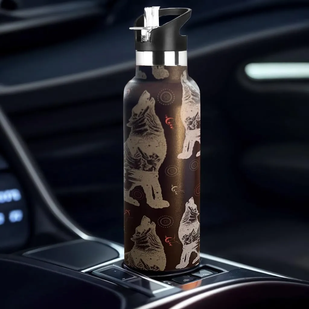 Wolf Water Bottle Adult Kids With Straw Lid Insulated Stainless Steel Travel Mugs for Sport Gym Outdoor 20oz