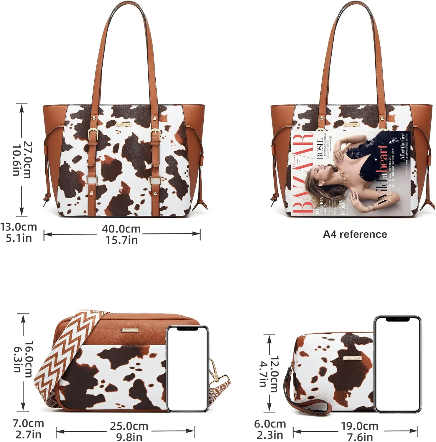 Women Fashion Synthetic Leather Handbags Tote Bag Shoulder Bag Top Handle Satchel Purse Set 4pcs