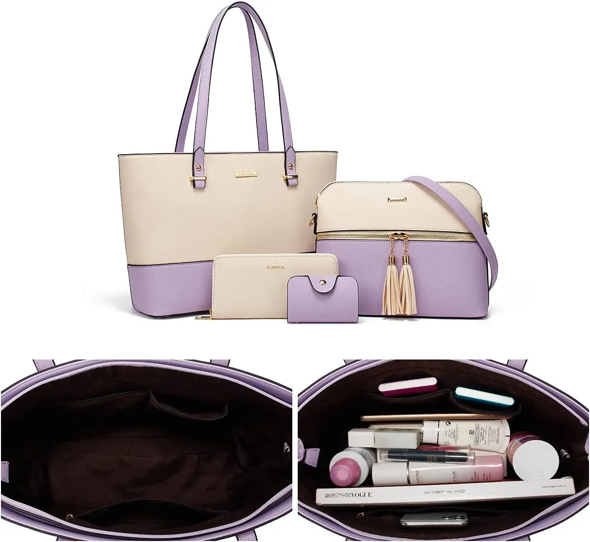 Women Fashion Synthetic Leather Handbags Tote Bag Shoulder Bag Top Handle Satchel Purse Set 4pcs