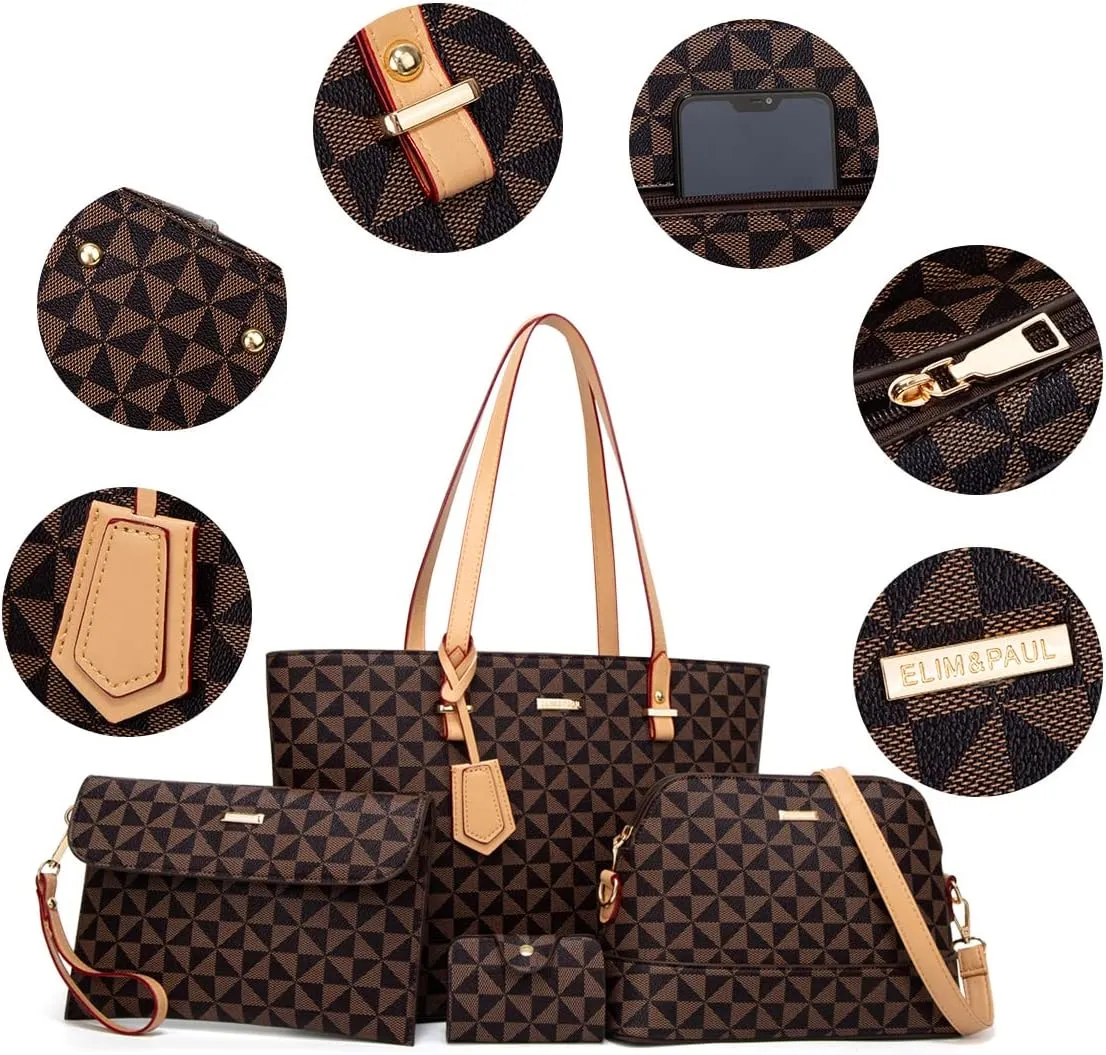 Women Fashion Synthetic Leather Handbags Tote Bag Shoulder Bag Top Handle Satchel Purse Set 4pcs