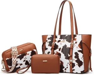 Women Fashion Synthetic Leather Handbags Tote Bag Shoulder Bag Top Handle Satchel Purse Set 4pcs