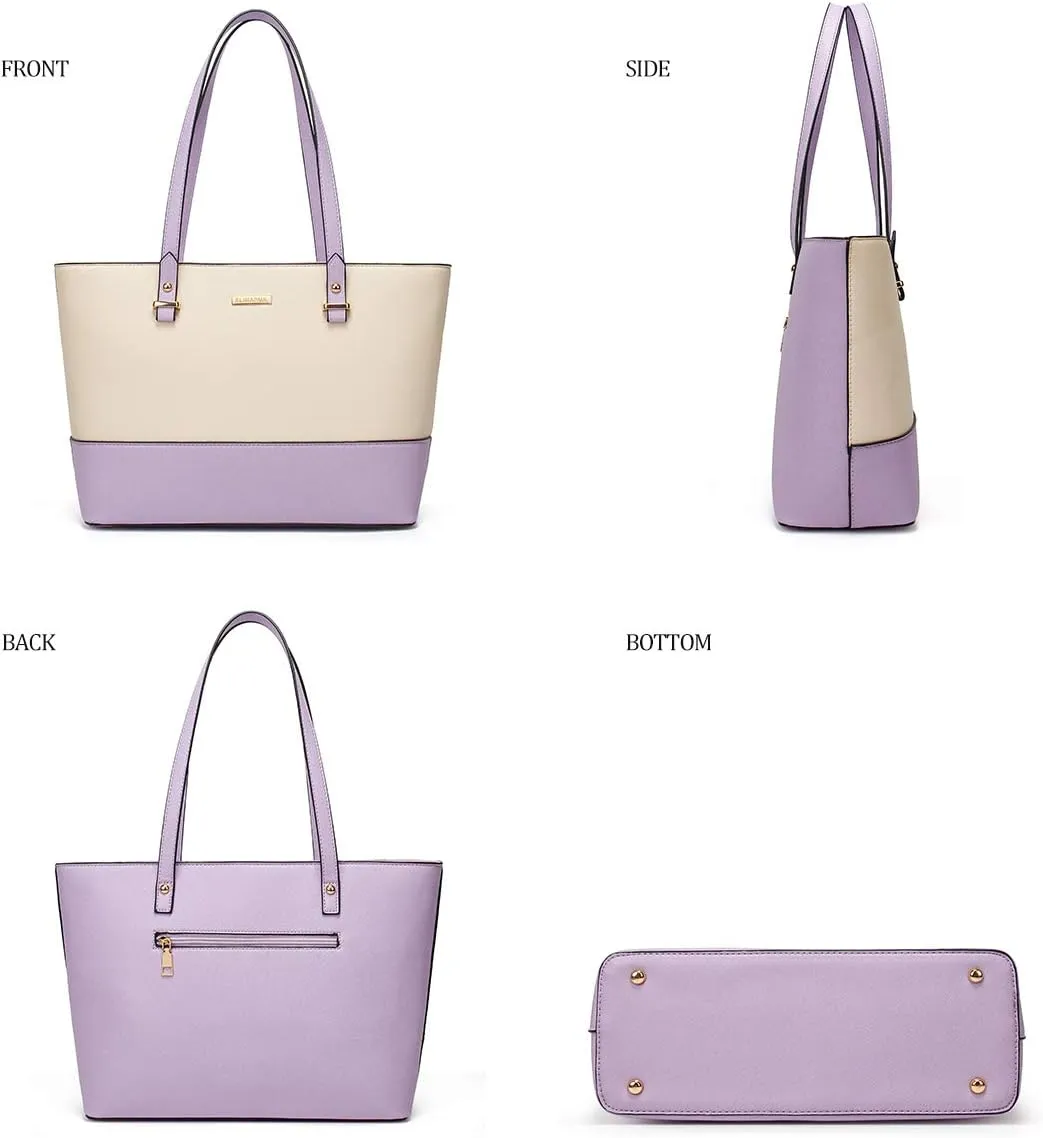 Women Fashion Synthetic Leather Handbags Tote Bag Shoulder Bag Top Handle Satchel Purse Set 4pcs