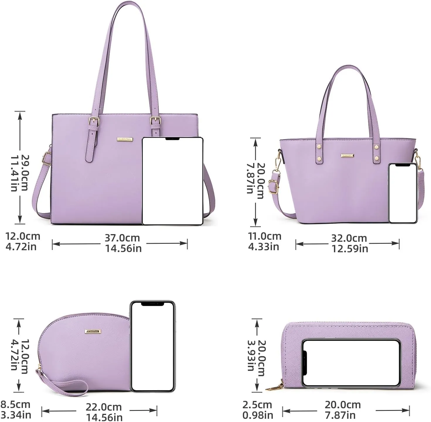 Women Fashion Synthetic Leather Handbags Tote Bag Shoulder Bag Top Handle Satchel Purse Set 4pcs