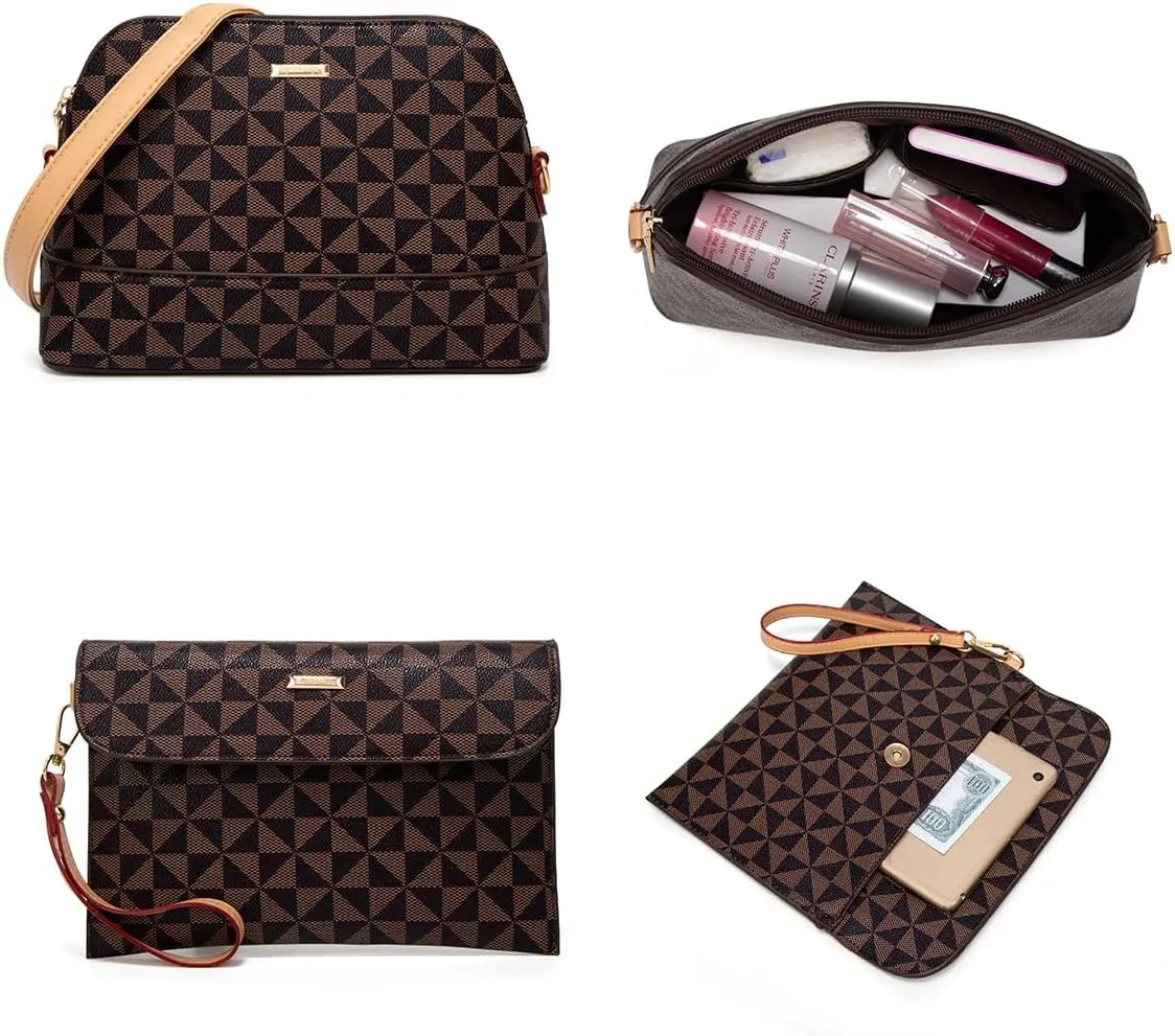 Women Fashion Synthetic Leather Handbags Tote Bag Shoulder Bag Top Handle Satchel Purse Set 4pcs