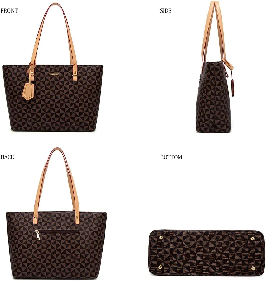 Women Fashion Synthetic Leather Handbags Tote Bag Shoulder Bag Top Handle Satchel Purse Set 4pcs