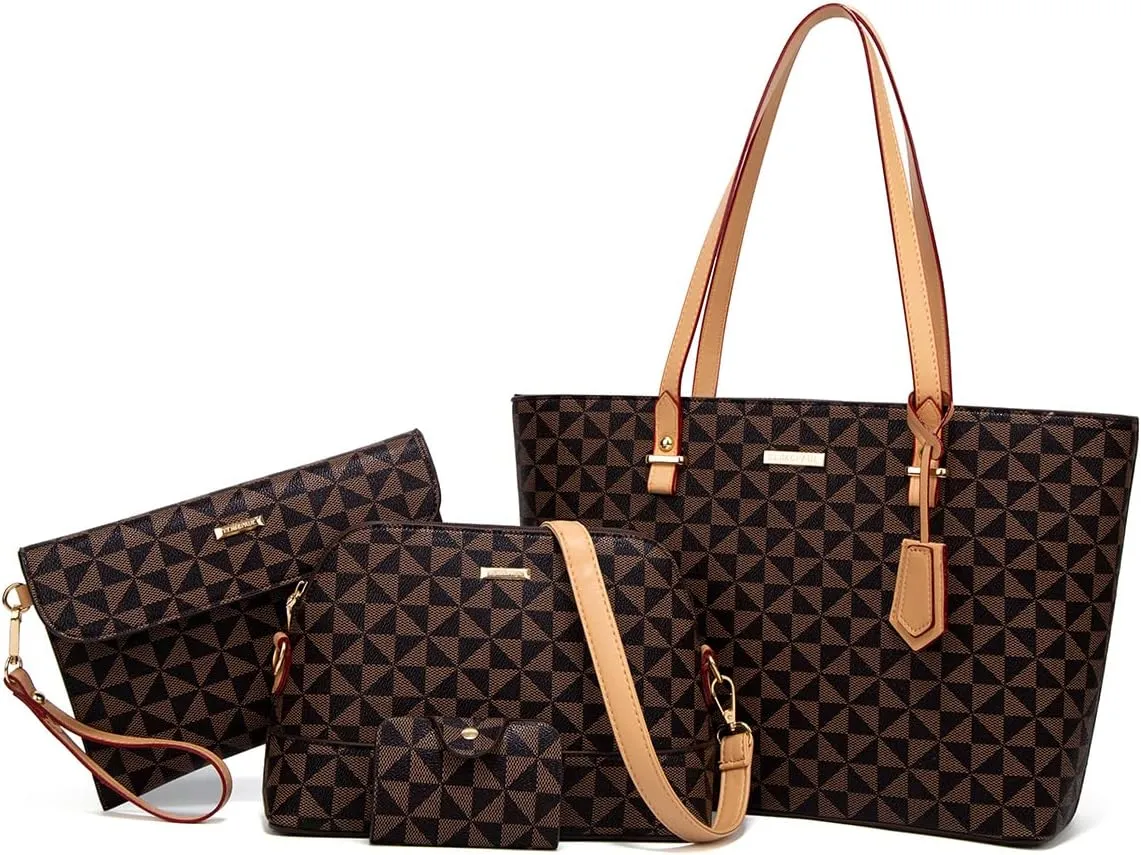Women Fashion Synthetic Leather Handbags Tote Bag Shoulder Bag Top Handle Satchel Purse Set 4pcs