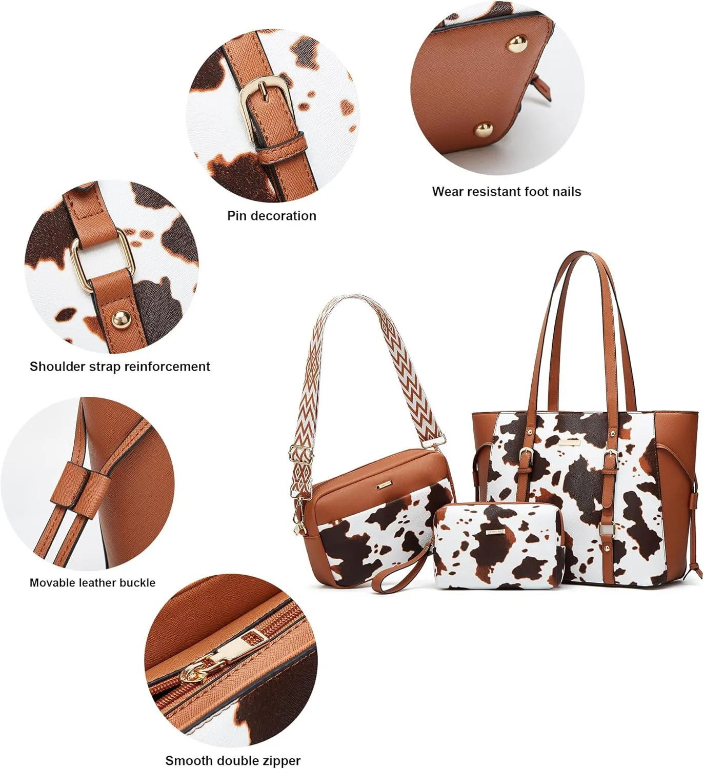 Women Fashion Synthetic Leather Handbags Tote Bag Shoulder Bag Top Handle Satchel Purse Set 4pcs