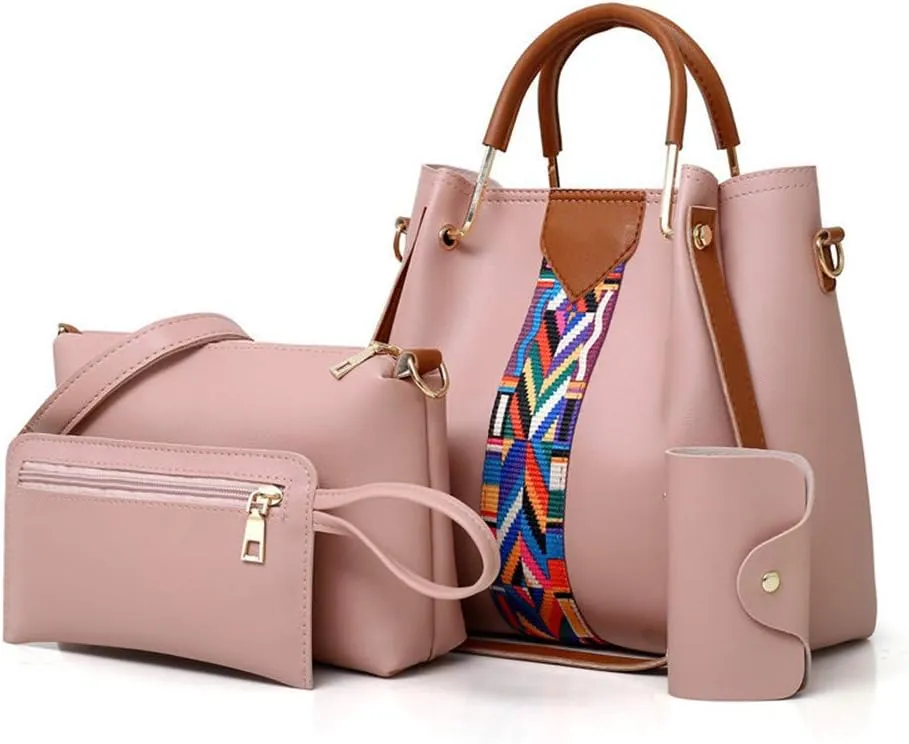 Women Handbag Set 4 in 1 Soft PU Leather Top Handle Bag, Tote Bag, Shoulder Bags Crossbody Bag Wallet Purse Set