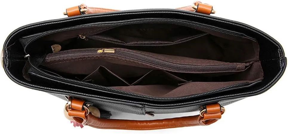 Women Handbag Tassel Desinger Tote PU Leather Shoulder Bag Purse Stitching Pattern Crossbody Bag Satchel