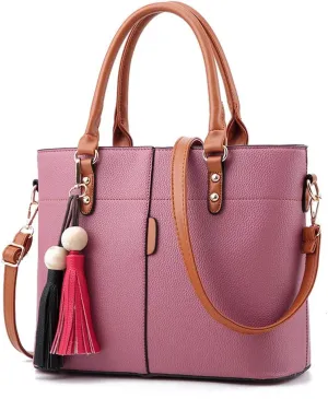 Women Handbag Tassel Desinger Tote PU Leather Shoulder Bag Purse Stitching Pattern Crossbody Bag Satchel