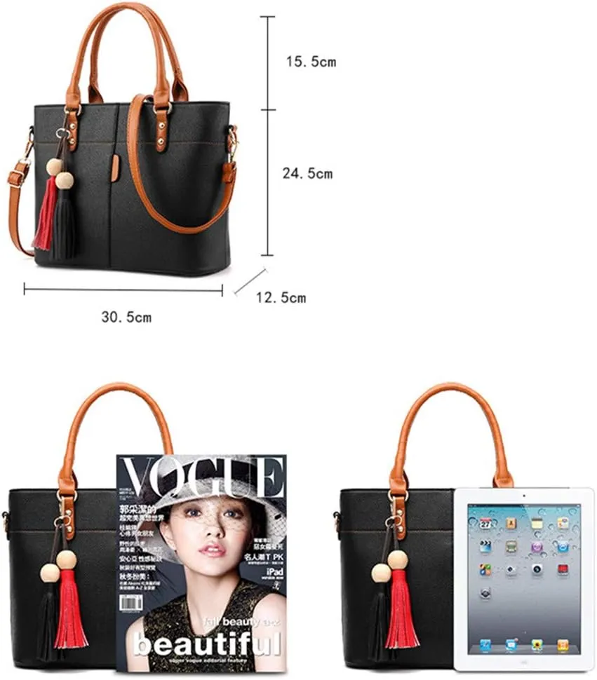 Women Handbag Tassel Desinger Tote PU Leather Shoulder Bag Purse Stitching Pattern Crossbody Bag Satchel