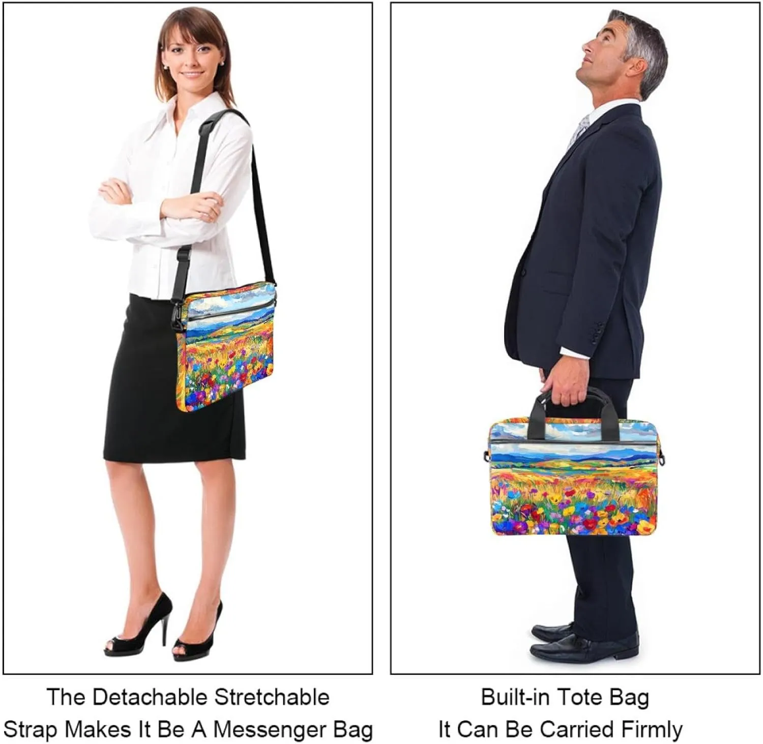 Women Laptop Bag Art Multicolor Softballs Laptop Computer Bag Work Tote Bag Shoulder Messenger Bag