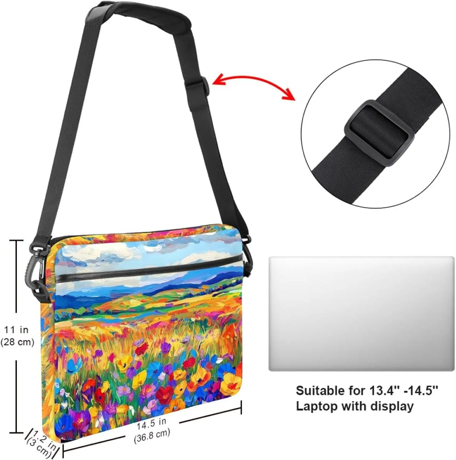 Women Laptop Bag Art Multicolor Softballs Laptop Computer Bag Work Tote Bag Shoulder Messenger Bag