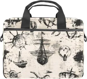 Women Laptop Bag Vintage Green Shamrocks and Vertical Green Stripes Laptop Computer Bag Work Tote Bag Shoulder Messenger Bag