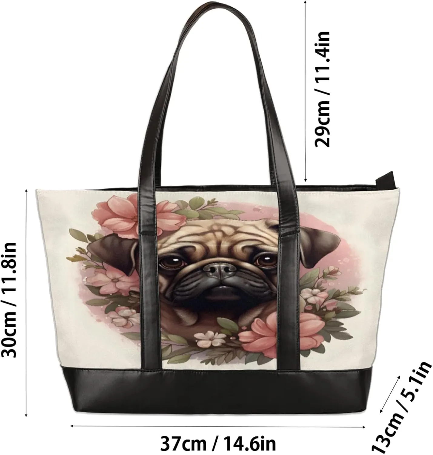 Women Tote Bag with Zipper, Shopper Handbag Travel Purse, PU Leather Laptop Tote Bags, Weekender Bags