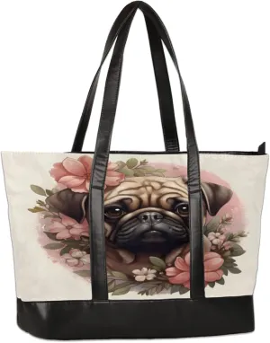 Women Tote Bag with Zipper, Shopper Handbag Travel Purse, PU Leather Laptop Tote Bags, Weekender Bags