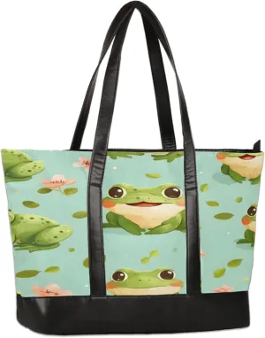 Women Tote Bag with Zipper, Shopper Handbag Travel Purse, PU Leather Laptop Tote Bags, Weekender Bags