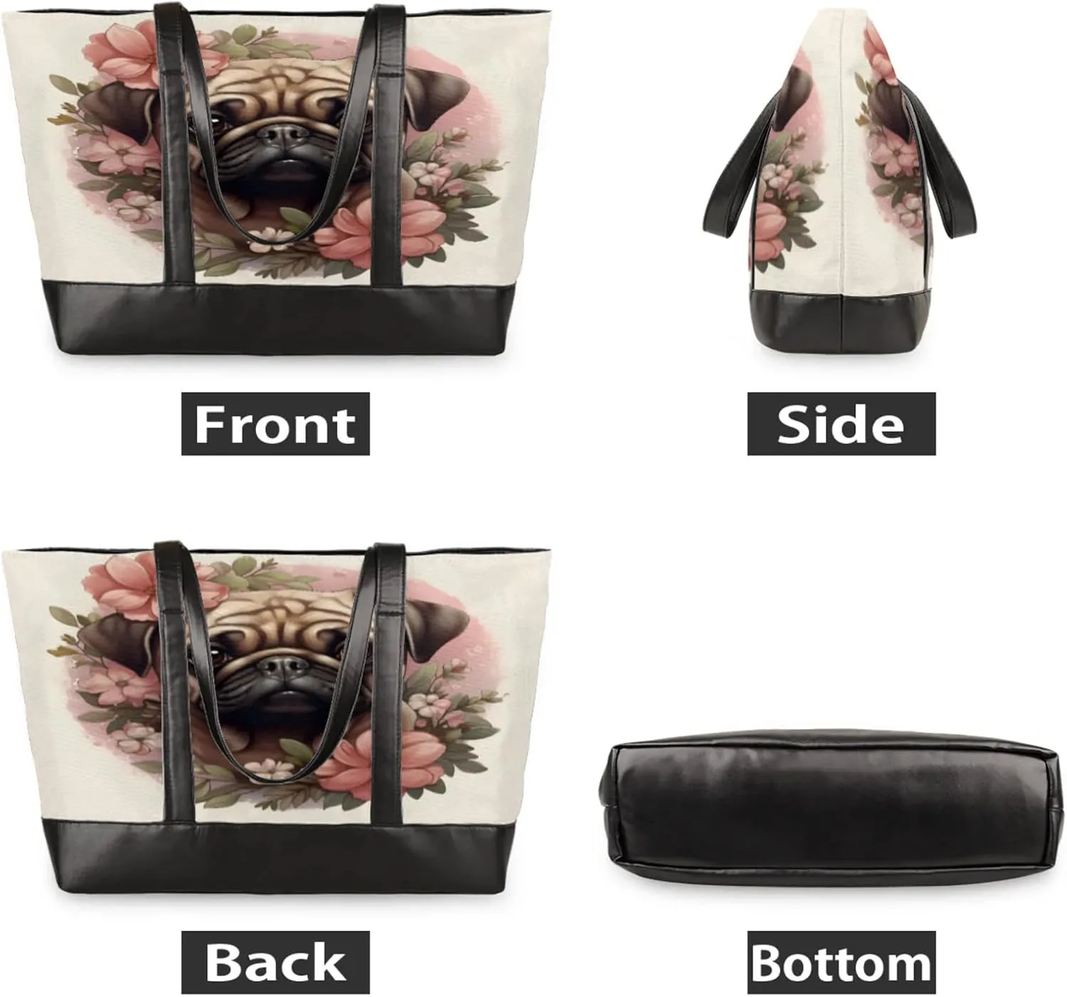 Women Tote Bag with Zipper, Shopper Handbag Travel Purse, PU Leather Laptop Tote Bags, Weekender Bags