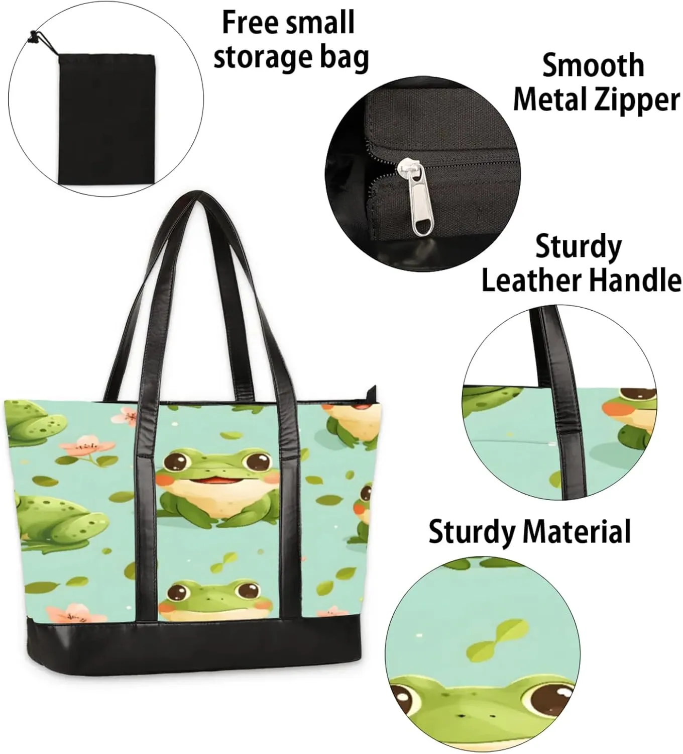 Women Tote Bag with Zipper, Shopper Handbag Travel Purse, PU Leather Laptop Tote Bags, Weekender Bags