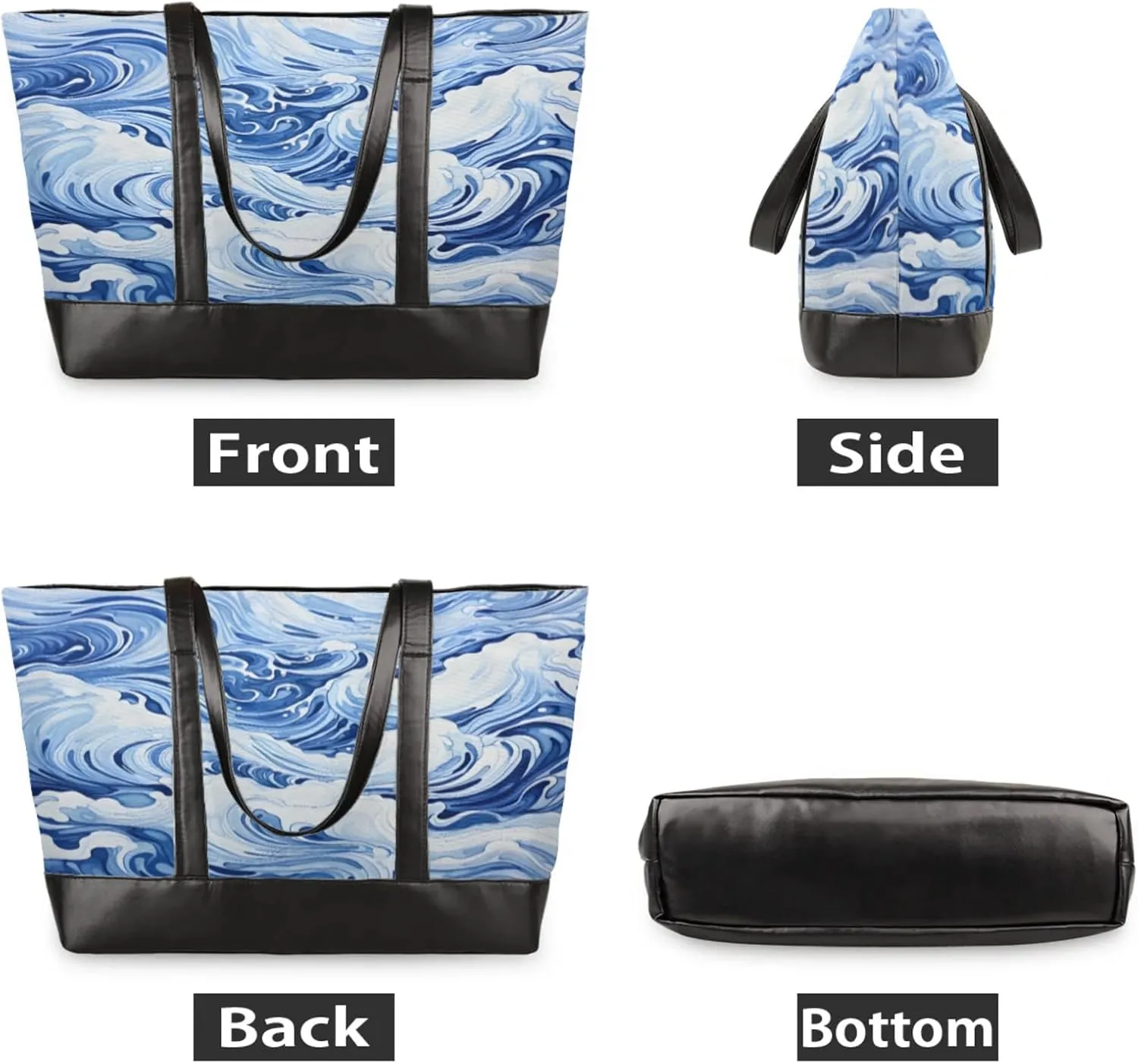 Women Tote Bag with Zipper, Shopper Handbag Travel Purse, PU Leather Laptop Tote Bags, Weekender Tote Bags