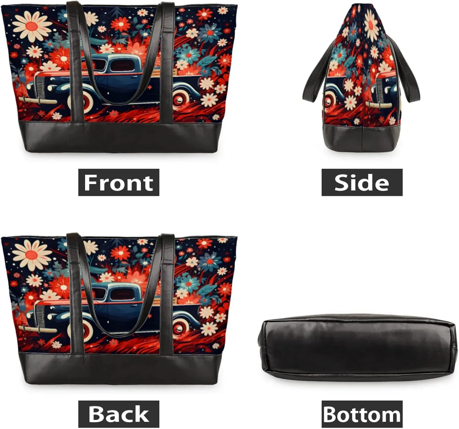 Women Tote Bag with Zipper, Shopper Handbag Travel Purse, PU Leather Laptop Tote Bags, Weekender Tote Bags