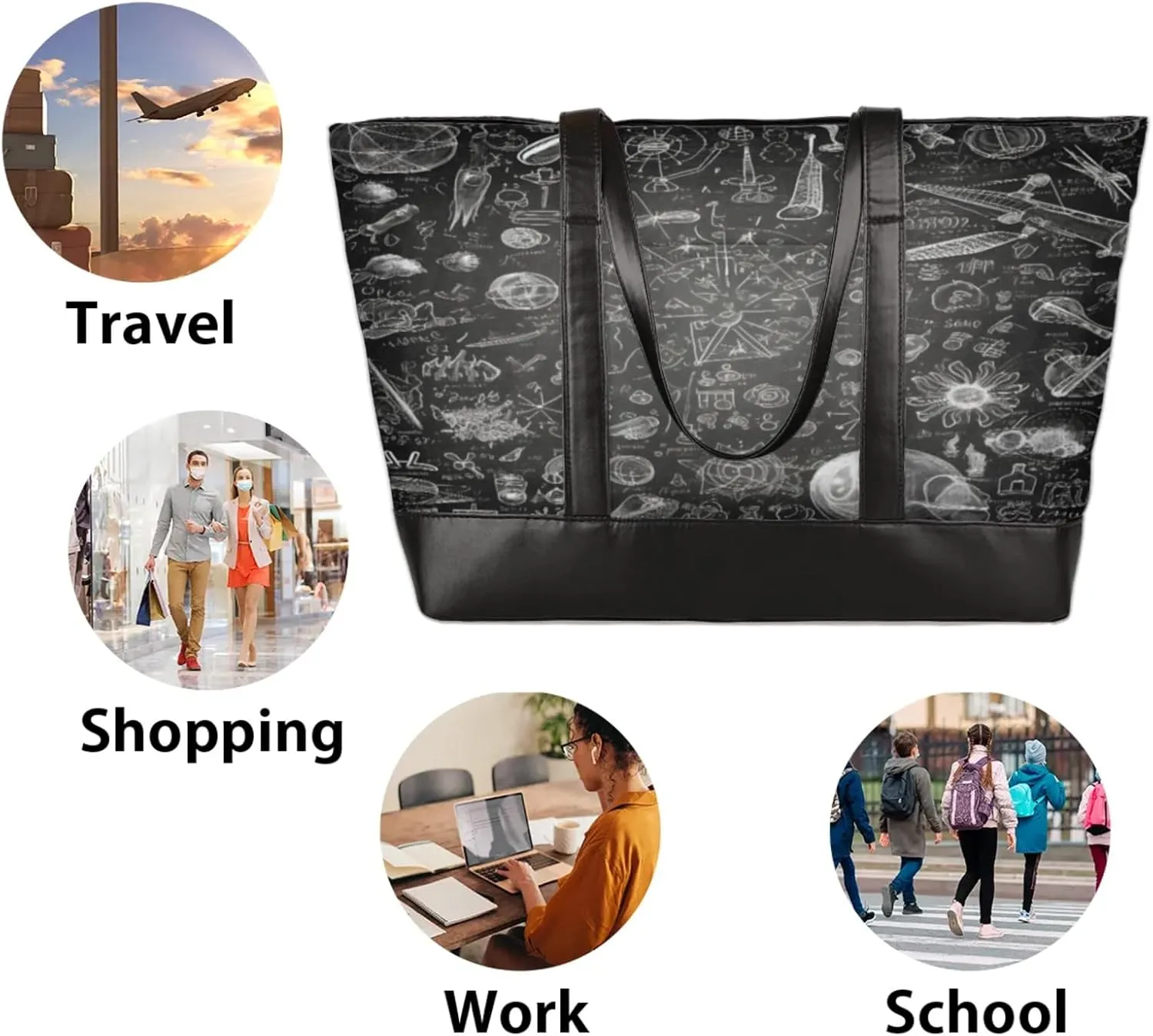 Women Tote Bag with Zipper, Shopper Handbag Travel Purse, PU Leather Laptop Tote Bags, Weekender Tote Bags