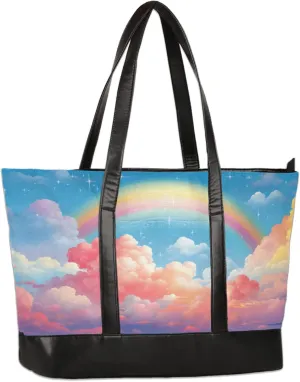 Women Tote Bag with Zipper, Shopper Handbag Travel Purse, PU Leather Laptop Tote Bags, Weekender Tote Bags