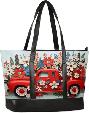 Women Tote Bag with Zipper, Shopper Handbag Travel Purse, PU Leather Laptop Tote Bags, Weekender Tote Bags