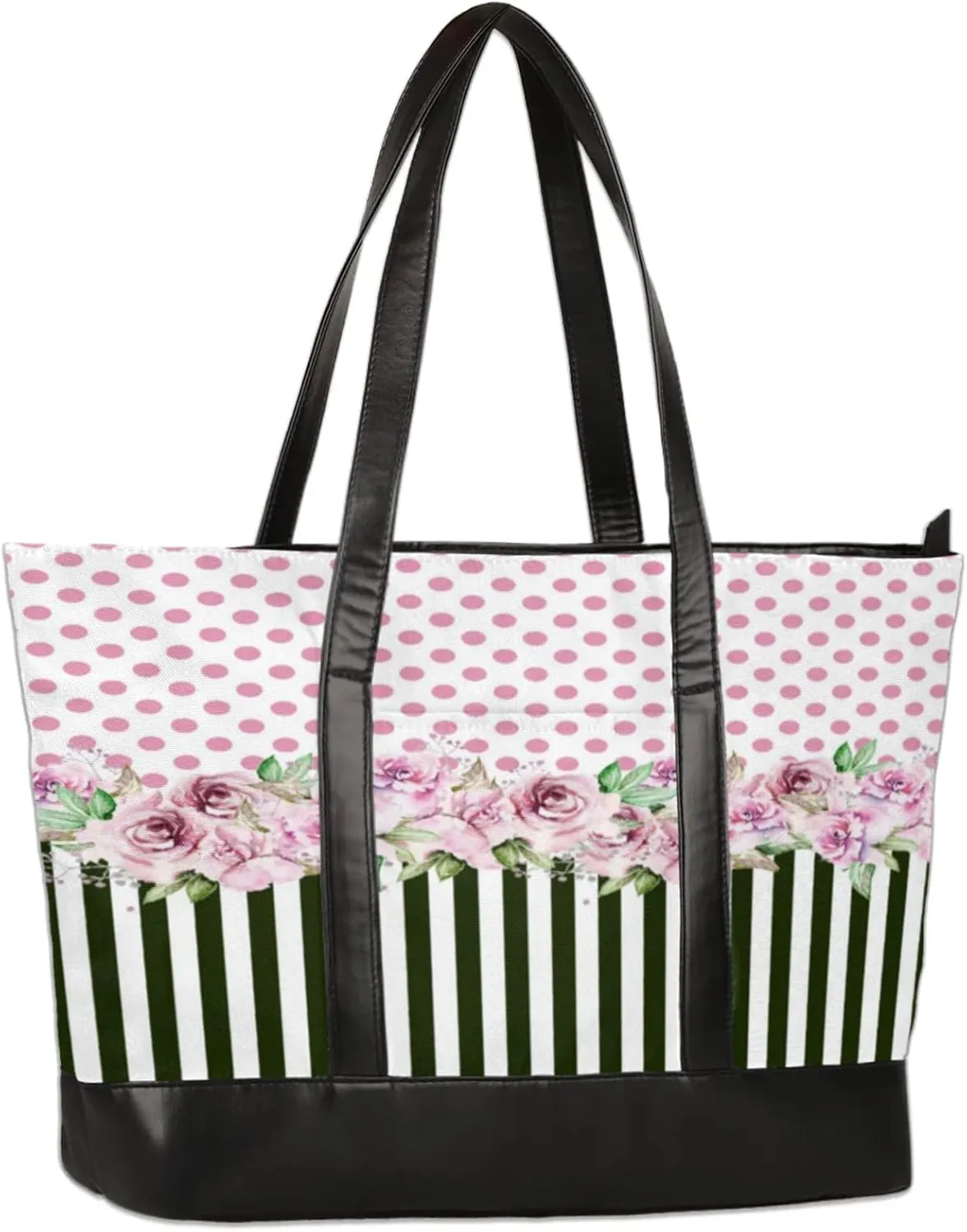 Women Tote Bag with Zipper, Shopper Handbag Travel Purse, PU Leather Laptop Tote Bags, Weekender Tote Bags