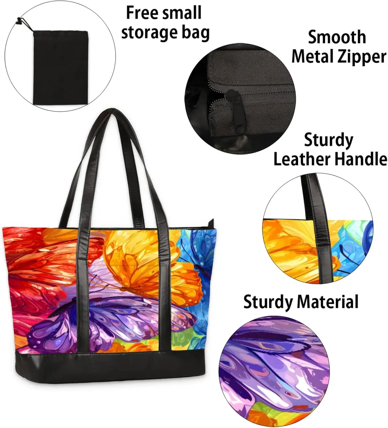 Women Tote Bag with Zipper, Shopper Handbag Travel Purse, PU Leather Laptop Tote Bags, Weekender Tote Bags