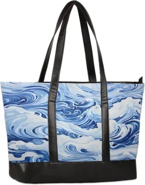 Women Tote Bag with Zipper, Shopper Handbag Travel Purse, PU Leather Laptop Tote Bags, Weekender Tote Bags