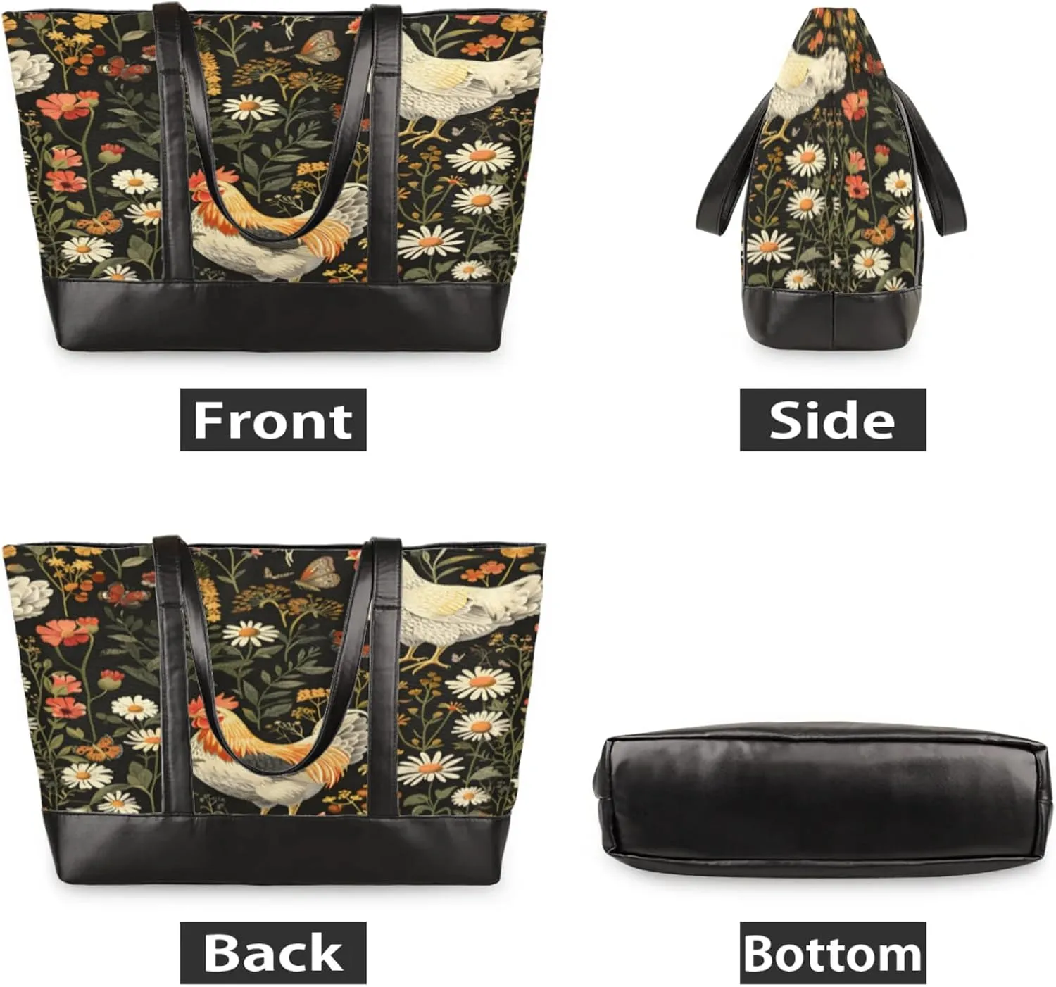 Women Tote Bag with Zipper, Shopper Handbag Travel Purse, PU Leather Laptop Tote Bags, Weekender Tote Bags