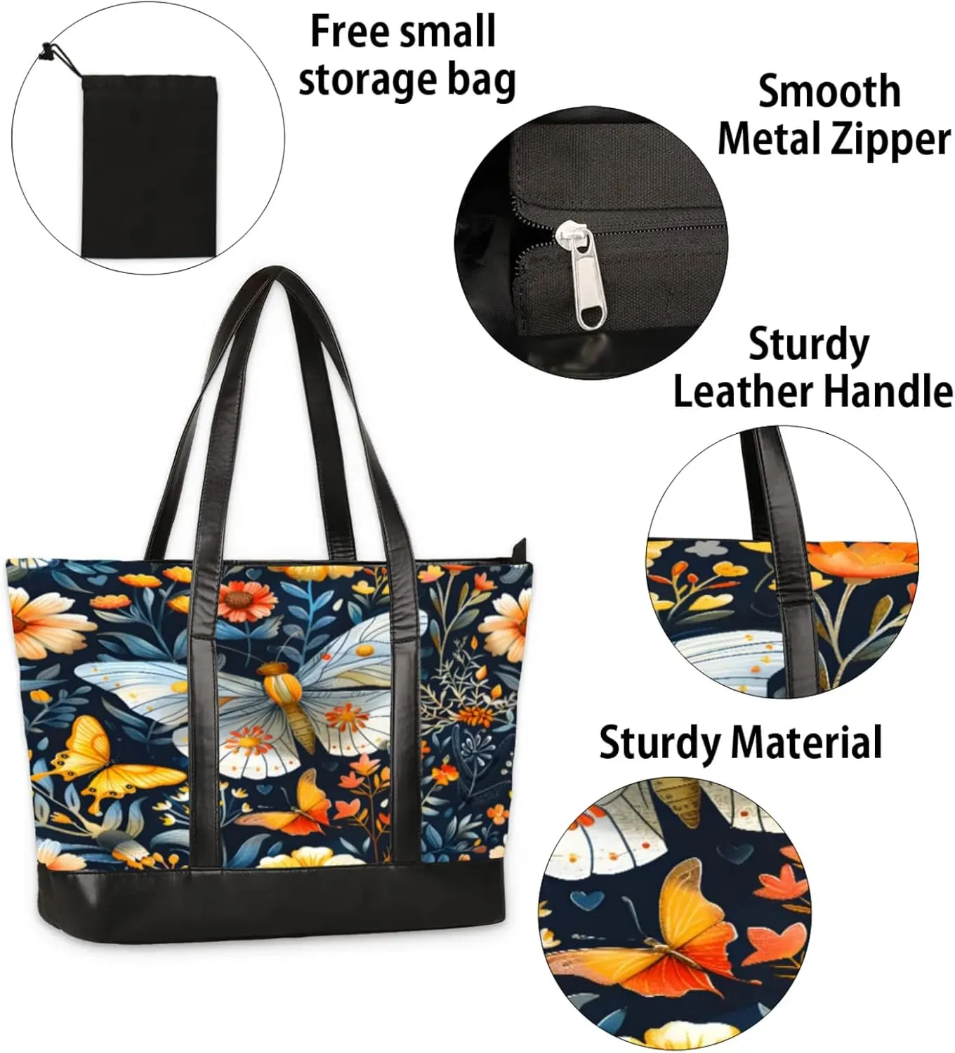 Women Tote Bag with Zipper, Shopper Handbag Travel Purse, PU Leather Laptop Tote Bags, Weekender Tote Bags