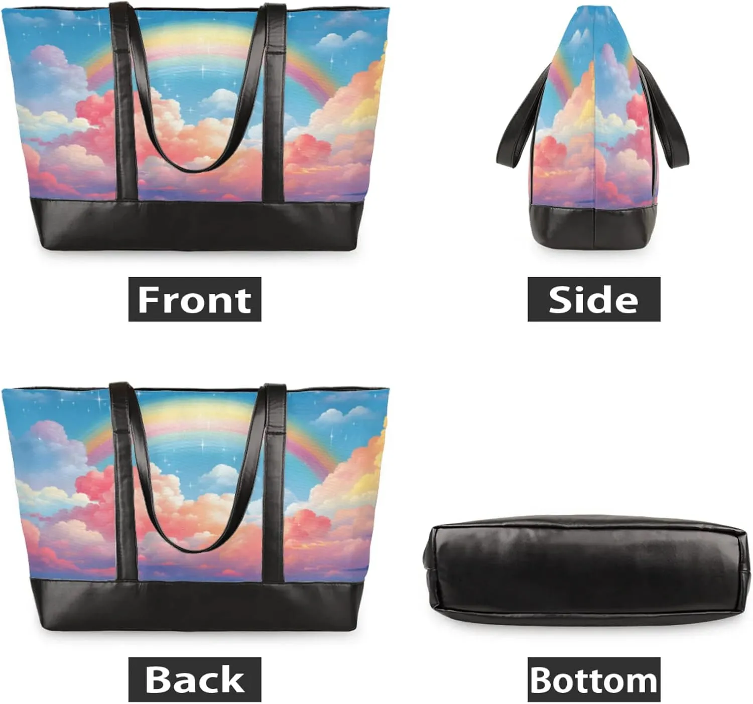 Women Tote Bag with Zipper, Shopper Handbag Travel Purse, PU Leather Laptop Tote Bags, Weekender Tote Bags