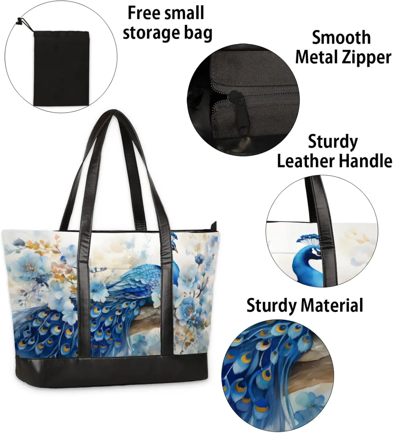 Women Tote Bag with Zipper, Shopper Handbag Travel Purse, PU Leather Laptop Tote Bags, Weekender Tote Bags