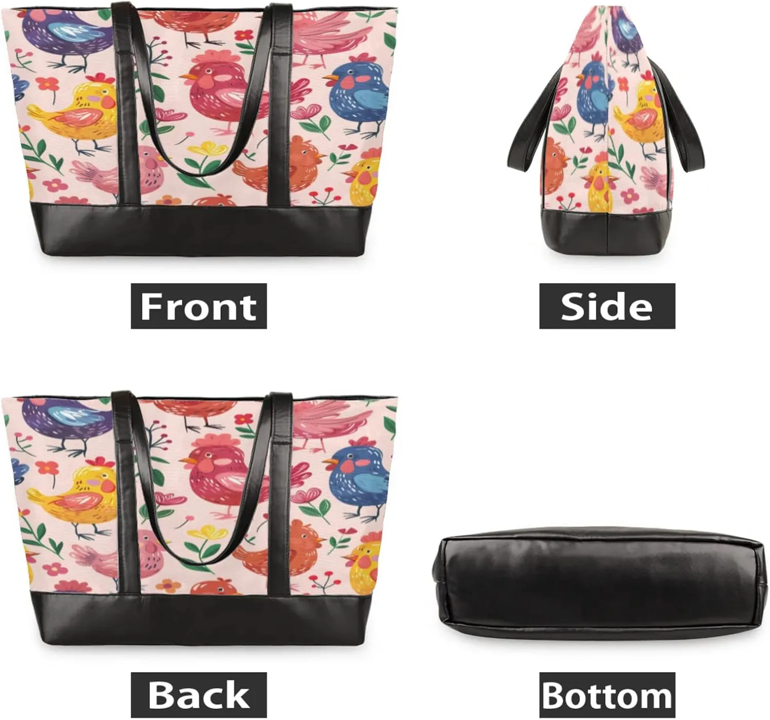 Women Tote Bag with Zipper, Shopper Handbag Travel Purse, PU Leather Laptop Tote Bags, Weekender Tote Bags