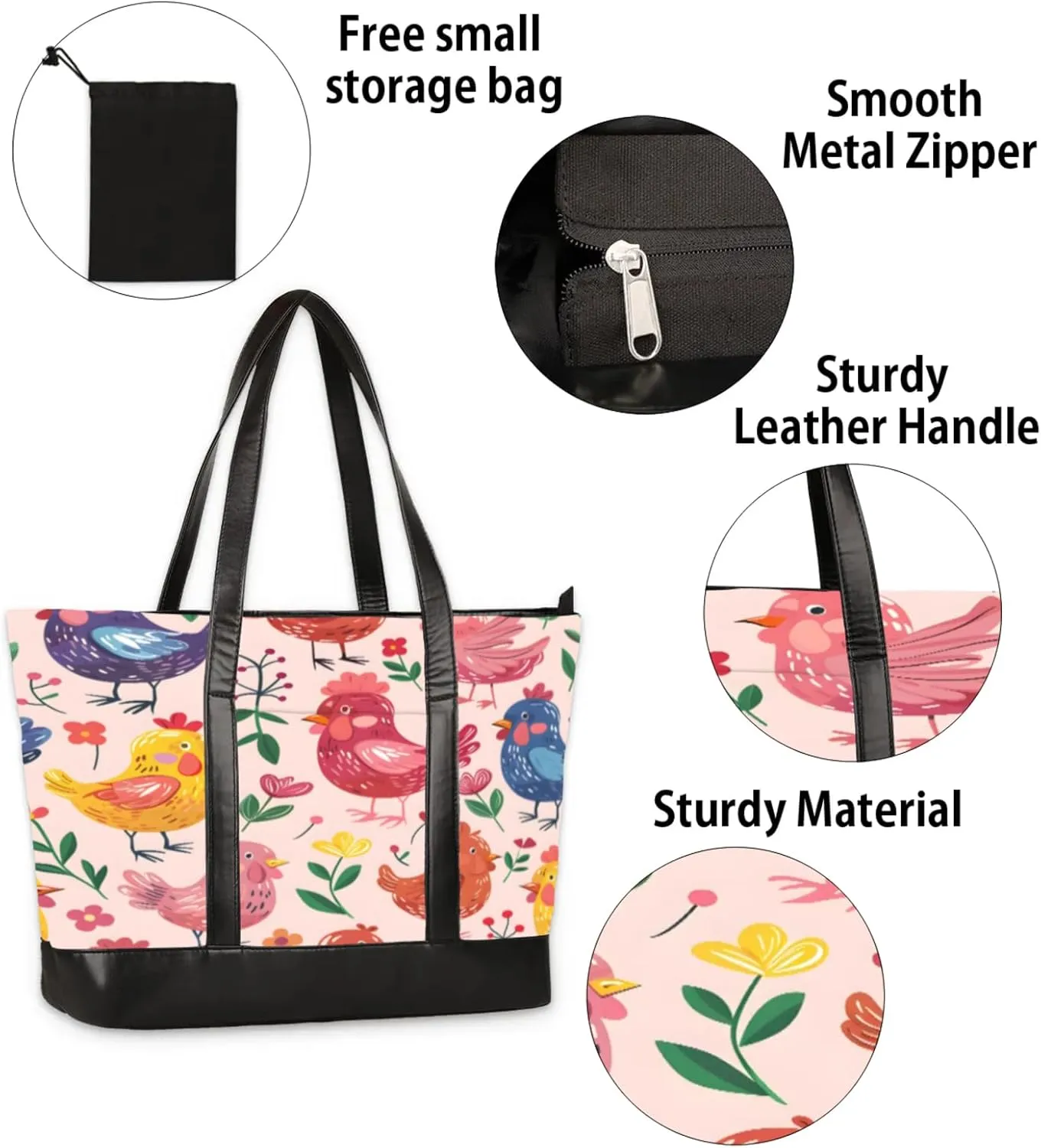Women Tote Bag with Zipper, Shopper Handbag Travel Purse, PU Leather Laptop Tote Bags, Weekender Tote Bags