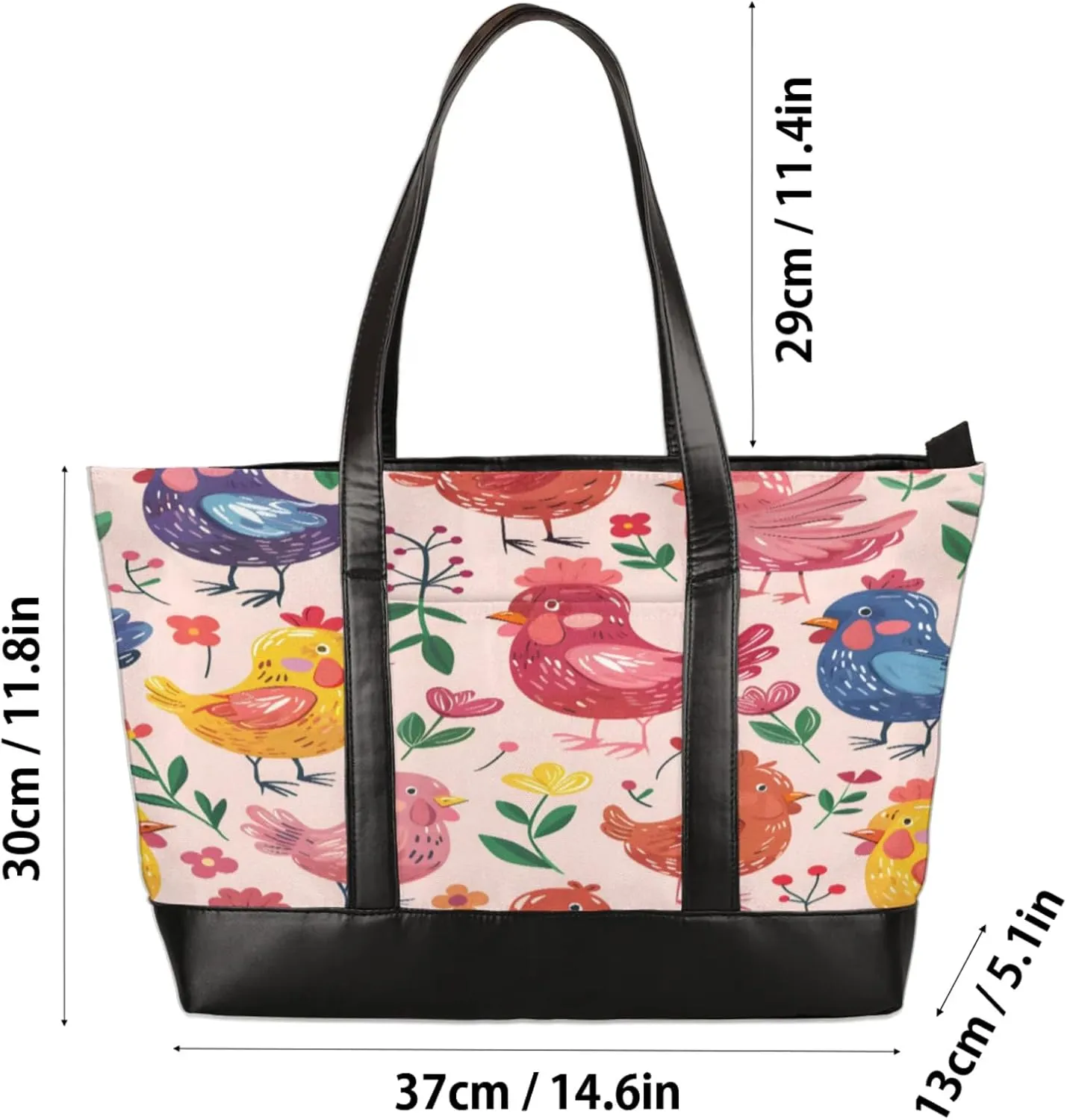 Women Tote Bag with Zipper, Shopper Handbag Travel Purse, PU Leather Laptop Tote Bags, Weekender Tote Bags