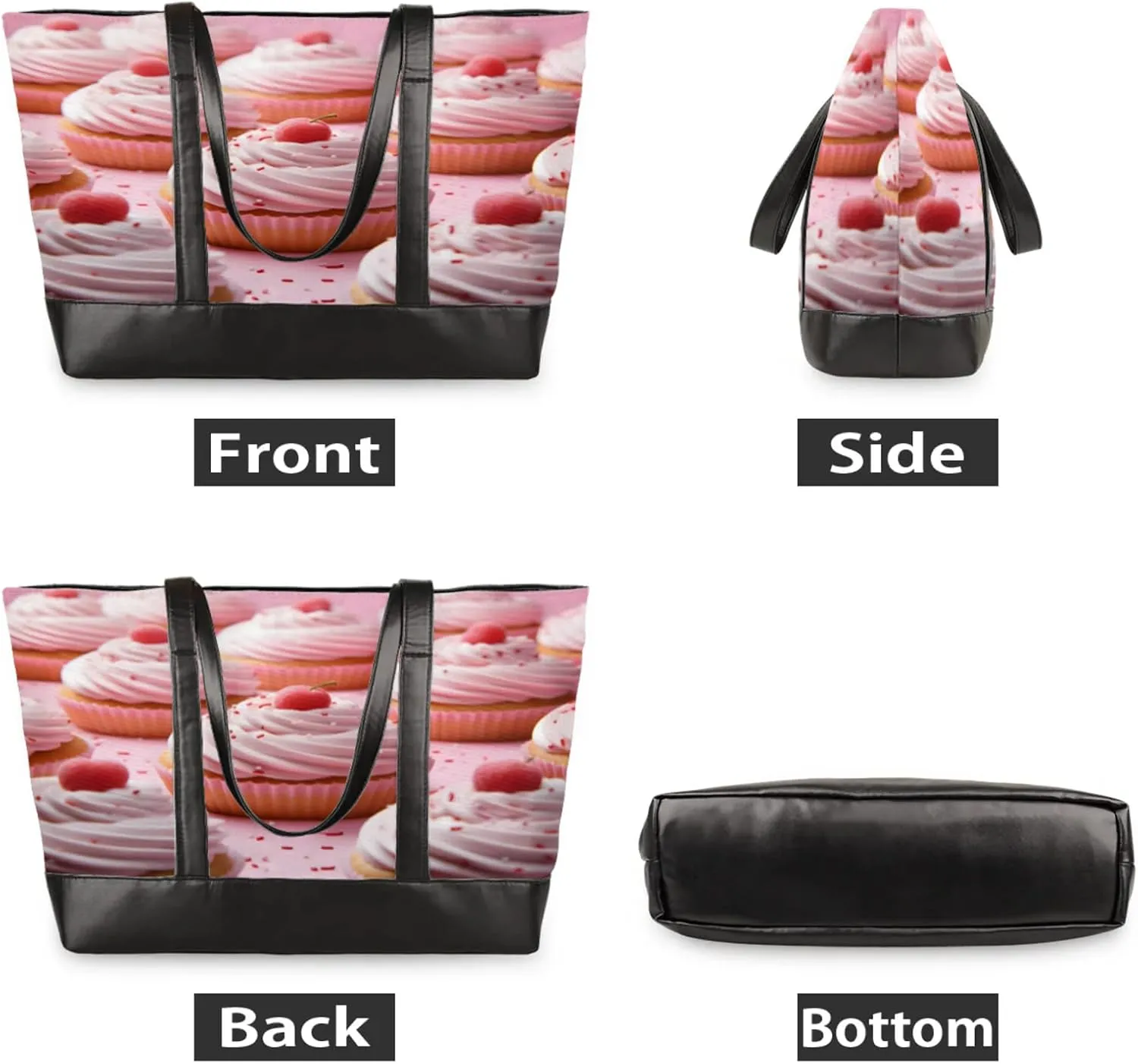 Women Tote Bag with Zipper, Shopper Handbag Travel Purse, PU Leather Laptop Tote Bags, Weekender Tote Bags