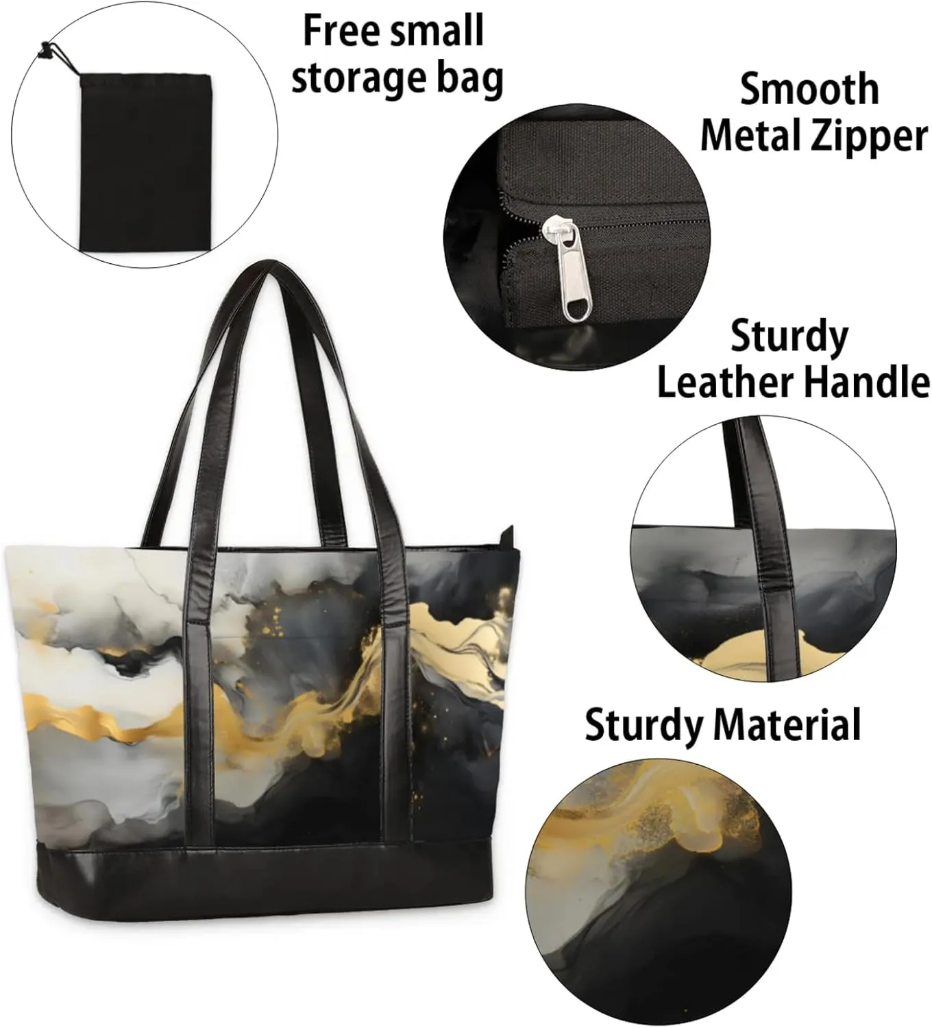 Women Tote Bag with Zipper, Shopper Handbag Travel Purse, PU Leather Laptop Tote Bags, Weekender Tote Bags